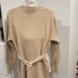 Chic Beige Crew Neck Sweater Dress